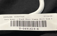 Load image into Gallery viewer, Zara Womens Black Short Sleeve Pleated Hem Crew Neck Blouse Top Size Small