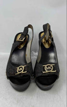 Load image into Gallery viewer, Michael Kors Womens Charm Brown Monogram Print Wedge Slingback Heels Size 7 B