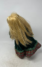 Load image into Gallery viewer, Vintage Collectible Porcelain Blonde Hair Blue Eyes Green Velvet Dress Girl Doll