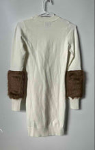 Load image into Gallery viewer, Bebe Womens Beige Fur Cuff Crew Neck Long Sleeve Sweater Dress Size XXS With Tag