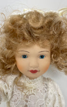 Load image into Gallery viewer, Cracker Barrel White Lace Dress Curly Hair Collectible Porcelain Doll