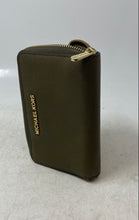 Load image into Gallery viewer, Michael Kors Womens Dark Green Saffiano Leather ID Window Zip-Around Wallet
