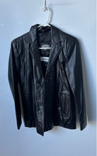 Load image into Gallery viewer, Cassino Womens Black Genuine Leather Long Sleeve 2-Button Blazer Size M