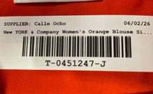 Load image into Gallery viewer, New York & Company Womens Orange V-Neck Collared 3/4 Sleeve Blouse Top M W/Tag