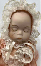 Load image into Gallery viewer, Unbranded Porcelain Pink Lace Bonnet Dress Eyes Closed Wind Up Baby Girl Doll