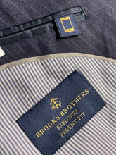 Load image into Gallery viewer, Brooks Brothers Mens Blue Pinstripe Long Sleeve Two-Button Blazer Size 42S