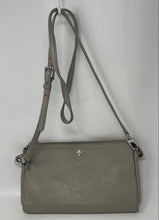 Load image into Gallery viewer, Authentic Tory Burch Womens Gray Pebbled Leather Zip Top Crossbody Bag Stained