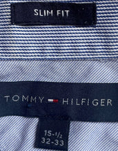 Load image into Gallery viewer, Tommy Hilfiger Mens Blue Pinstripe Slim Fit Collared Dress Shirt Size 15.5 32/33