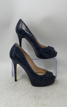 Load image into Gallery viewer, Vince Camuto Womens Blue Snakeskin Print Stiletto Platform Heels Size 7.5M