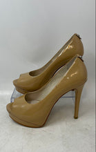 Load image into Gallery viewer, Michael Kors Womens Beige Patent Leather Peep Toe Stiletto Pump Heels Size 7 M