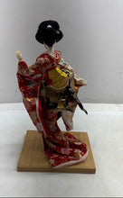Load image into Gallery viewer, Handmade Decorative Japanese Geisha Doll With Floral Kimono Outfit On Wood Base