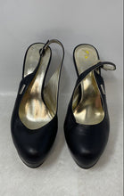 Load image into Gallery viewer, GF Ferre Womens Black Leather Round Toe Platform Slingback Heels Size EUR 40