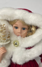 Load image into Gallery viewer, Vintage Collectible Blonde Curly Hair Play Doll In Red Christmas Dress w/ Stand