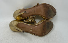 Load image into Gallery viewer, Michael Kors Womens Gold Leather Open Toe High Stiletto Slip-On Heels Size 9M