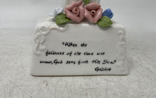 Load image into Gallery viewer, Porcelain Religious Decorative Cross Statue Hands Shaking Roses Bible Verse