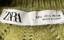 Load image into Gallery viewer, Zara Womens Green Long Sleeve High Neck Pearl Cropped Pullover Sweater Size L