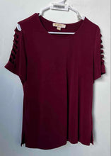 Load image into Gallery viewer, Michael Kors Womens Burgundy Short Sleeve Round Neck Blouse Top Size Large