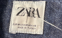 Load image into Gallery viewer, Zara Womens Blue Denim Short Sleeve Collared Chest Pocket Button-Up Shirt Size M