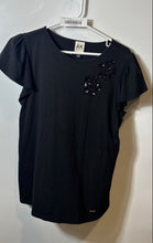 Load image into Gallery viewer, Anne Klein Womens Black Flutter Sleeve Round Neck Embellished Blouse Top Size M