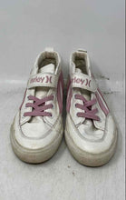 Load image into Gallery viewer, Hurley Girls White Pink Round Toe Hook And Loop Mid Top Sneakers Shoes Size 2