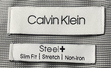 Load image into Gallery viewer, Calvin Klein Mens Gray Printed Steel+ Slim Fit Stretch Dress Shirt Sz 15.5 32/33