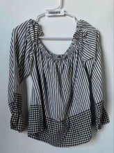 Load image into Gallery viewer, Express Womens Multicolor Striped Long Sleeve Off The Shoulder Blouse Top Size L