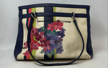 Load image into Gallery viewer, Dana Buchman Womens Navy Blue Cream Floral Pockets Double Handle Shoulder Bag