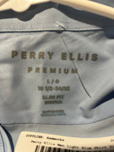 Load image into Gallery viewer, Perry Ellis Mens Light Blue Premium Slim Fit Stretch Collared Dress Shirt Size L