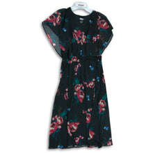 Load image into Gallery viewer, DKNY Womens Black Multicolor Floral V-Neck Flutter Sleeve Midi Dress Size 14