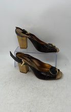 Load image into Gallery viewer, Santa Lolla Womens Brown Peep Toe High Block Heel Slingback Sandals Size 9
