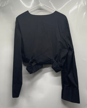 Load image into Gallery viewer, Zara Womens Black Long Sleeve V-Neck Elastic Hem Faux Wrap Cropped Top Size XL