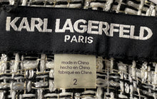 Load image into Gallery viewer, Karl Lagerfeld Womens Black White Tweed Sleeveless Notch Neck Sheath Dress Sz 2