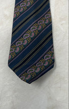 Load image into Gallery viewer, Pierre Cardin Mens Blue Striped Paisley Print Silk Adjustable Designer Tie