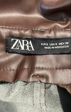 Load image into Gallery viewer, Zara Womens Brown Faux Leather Flat Front Straight Leg Cargo Pants Size Small