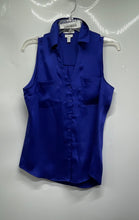 Load image into Gallery viewer, Express Womens Blue Sleeveless Slim Fit Portofino Button Front Blouse Top Size S