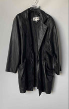 Load image into Gallery viewer, Charles Klein Womens Black Leather Notch Lapel Trench Coat Jacket Size Large