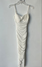 Load image into Gallery viewer, Steps New York Womens White Sweetheart Neck Ruched Midi Bodycon Dress Size S