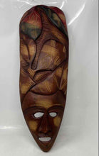 Load image into Gallery viewer, African Primitive Old Wooden Brown Hand Carved & Painted Wall Hanging Face Mask