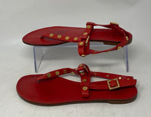 Load image into Gallery viewer, Authentic Tory Burch Womens Red Leather Studded Buckle Thong Sandals Size 7.5M