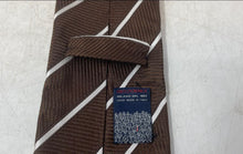 Load image into Gallery viewer, Prochownick Mens Brown White Striped Keeper Loop Adjustable Pointed Tie