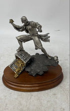 Load image into Gallery viewer, Collectible Silver Brown David LaRocca Pirate Pewter On Wood Figurine Damage