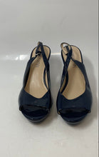 Load image into Gallery viewer, Aubrey Lynn Womens Dark Blue Leather Peep Toe Slingback Heels Size 8.5