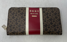 Load image into Gallery viewer, DKNY Womens Whitney Brown Monogram Credit Card Slots Zip-Around Wallet