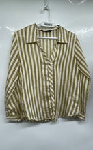 Load image into Gallery viewer, Zara Womens Beige Yellow Striped Spread Collar Button Front Blouse Top Size XS