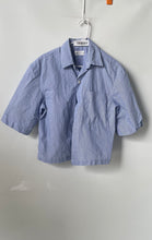 Load image into Gallery viewer, Zara Womens Blue White Striped Short Sleeve Cropped Button-Up Shirt Size Small