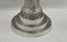 Load image into Gallery viewer, Silver-Tone Pillar Embossed Floral And Figural Design Candlestick Holder