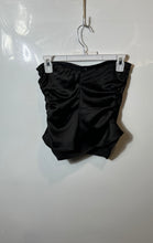 Load image into Gallery viewer, Zara Womens Black Strapless Asymmetric Hem Side Zipper Ruched Blouse Top Size S