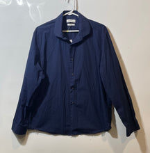 Load image into Gallery viewer, Calvin Klein Mens Blue Printed Long Sleeve Collared Dress Shirt Size L