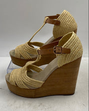 Load image into Gallery viewer, Authentic Tory Burch Womens Beige Wedge Heel Ankle Strap Sandals Sz 6.5M Stained