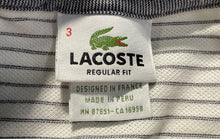 Load image into Gallery viewer, Lacoste Mens White Black Striped Cotton Short Sleeve Collared Polo Shirt Size 3